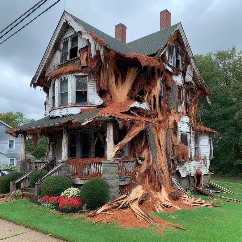 Signs Your Fountain Hills Home Needs a Tree Inspection Blog Article - Tree with visible damage, including broken branches and signs of disease near an Fountain Hills home